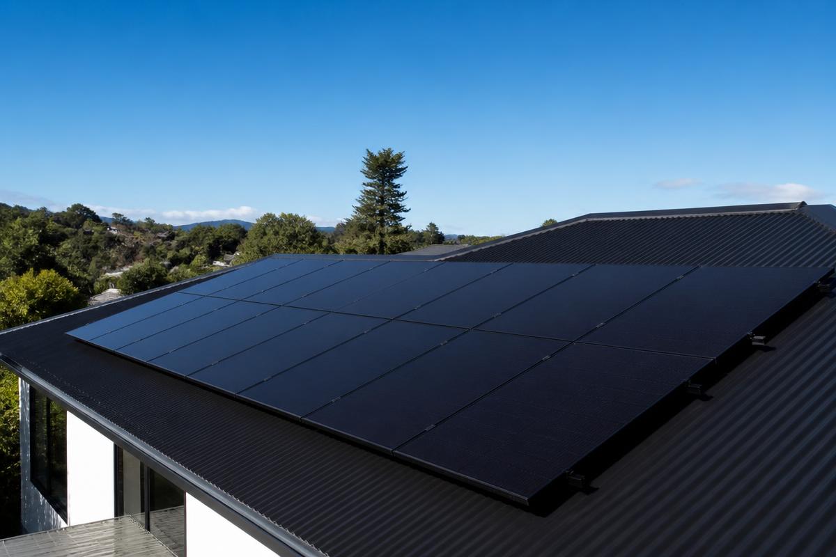 Solar panel installation on a roof